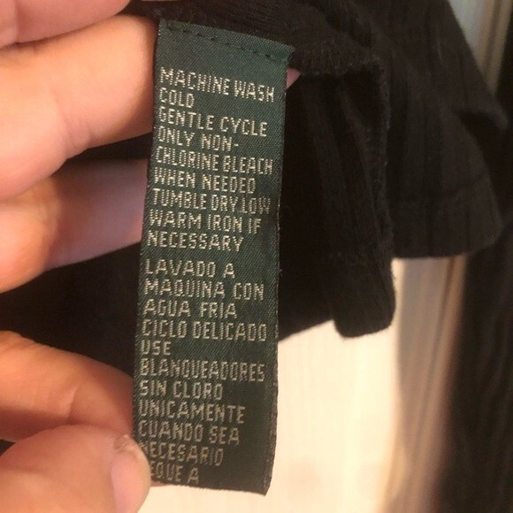 LAUREN RALPH LAUREN Large Black Ribbed Sweater Scoop Neck Popover Stretch Cotton - Picture 4 of 7